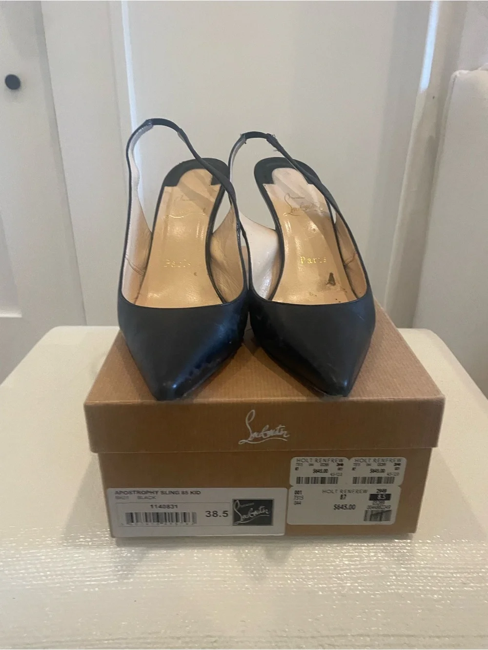 Christian Louboutin Black Pointed Slingback Pumps with Nude Interior